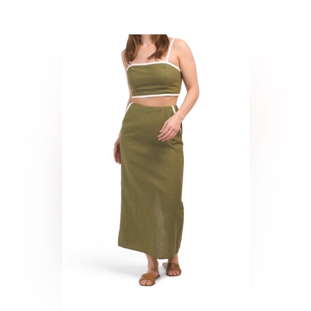 House of Harlow 1960 Linen Blend Tipped Bralette and Skirt Set
